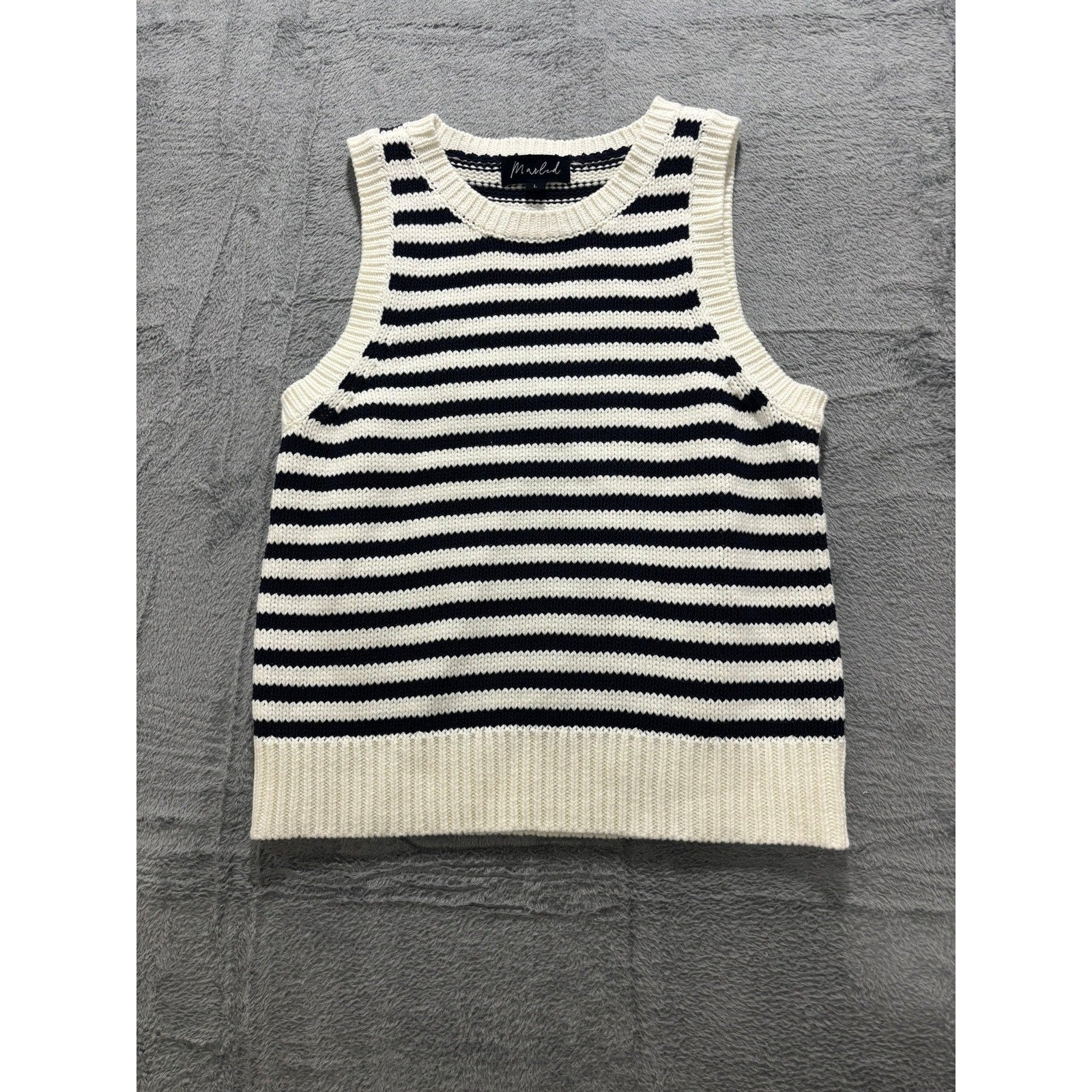 Marled Sweater Vest Womens Large Striped Knit Cotton Sleeveless Nautical Preppy