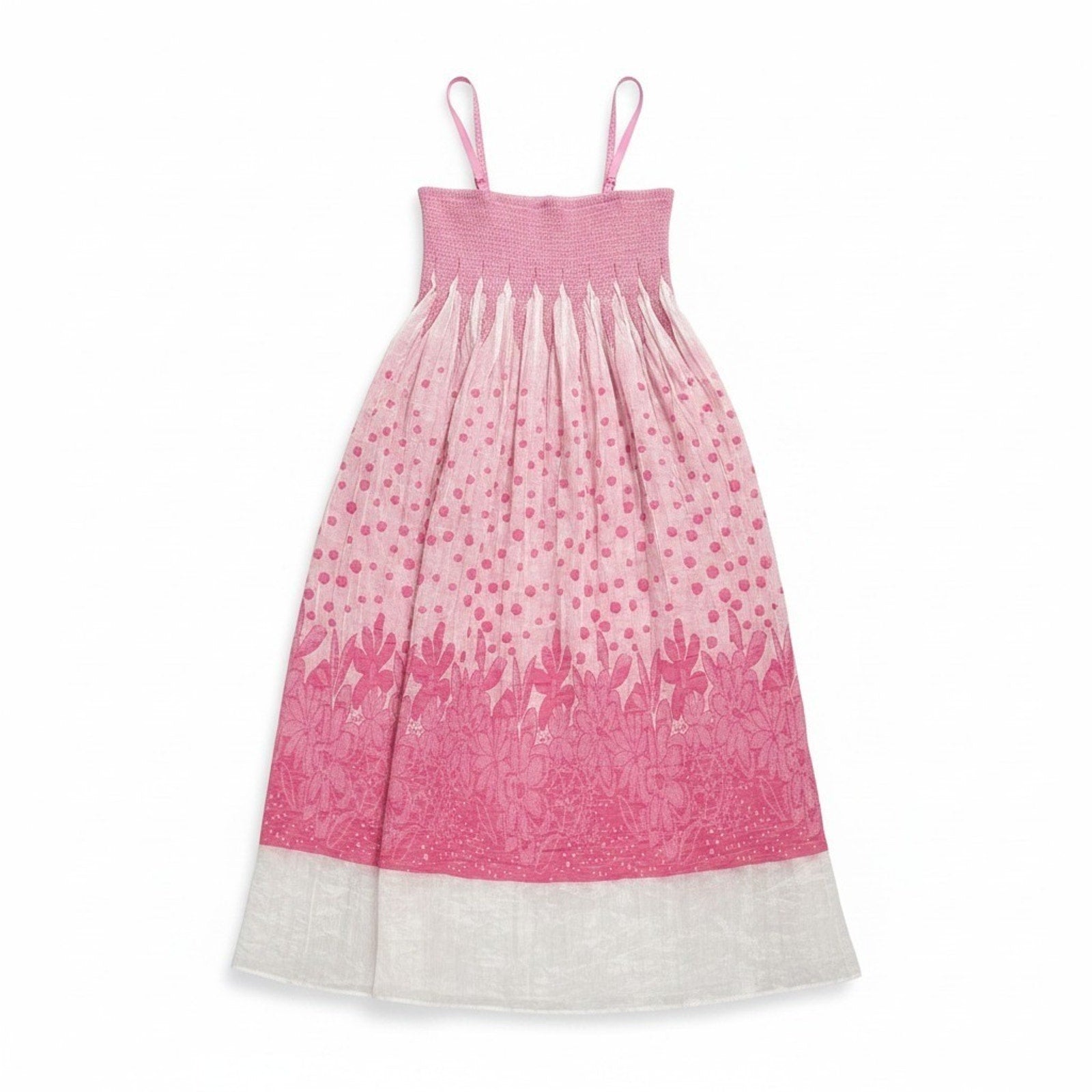 Lapis Womens OS Pink Smocked Polka Dot Floral Maxi Dress Boho Festival