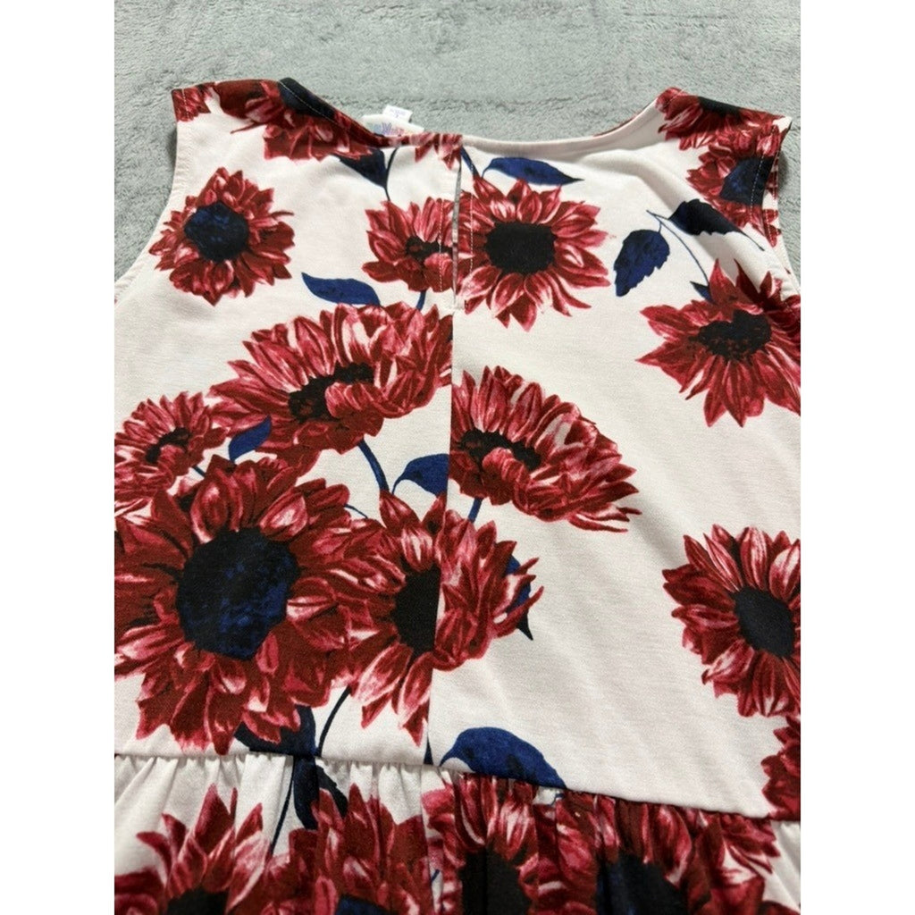 LuLaRoe Womens Red Sunflower Floral Tiered Babydoll Sleeveless Top Large Boho