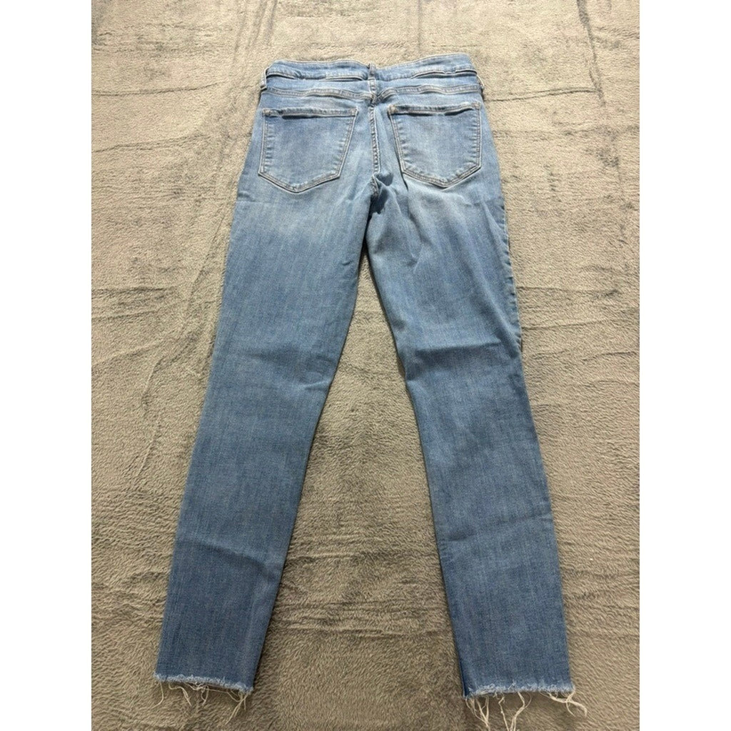 Old Navy Rockstar Super Skinny High Rise Blue Jeans Raw Hem Womens 6 Medium Wash