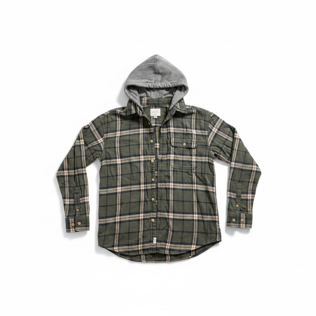 American Eagle M Green Plaid Hooded Flannel Shirt Womens Vintage Casual Cozy