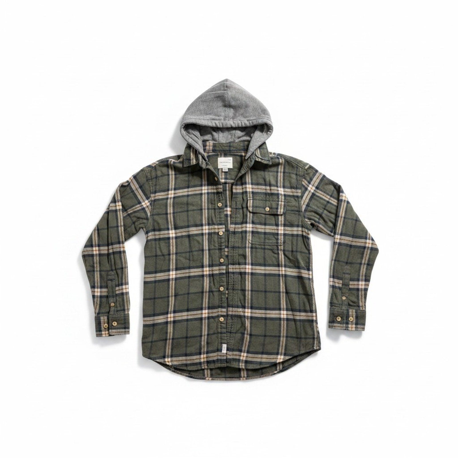 American Eagle M Green Plaid Hooded Flannel Shirt Womens Vintage Casual Cozy