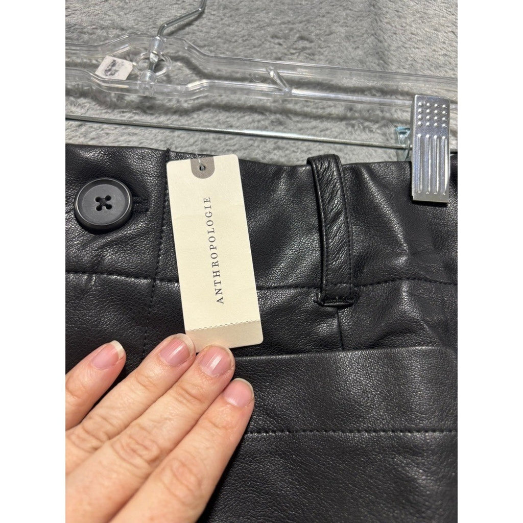 Maeve Anthropologie Black Faux Leather Maxi Skirt High Waisted Patch Pocket M