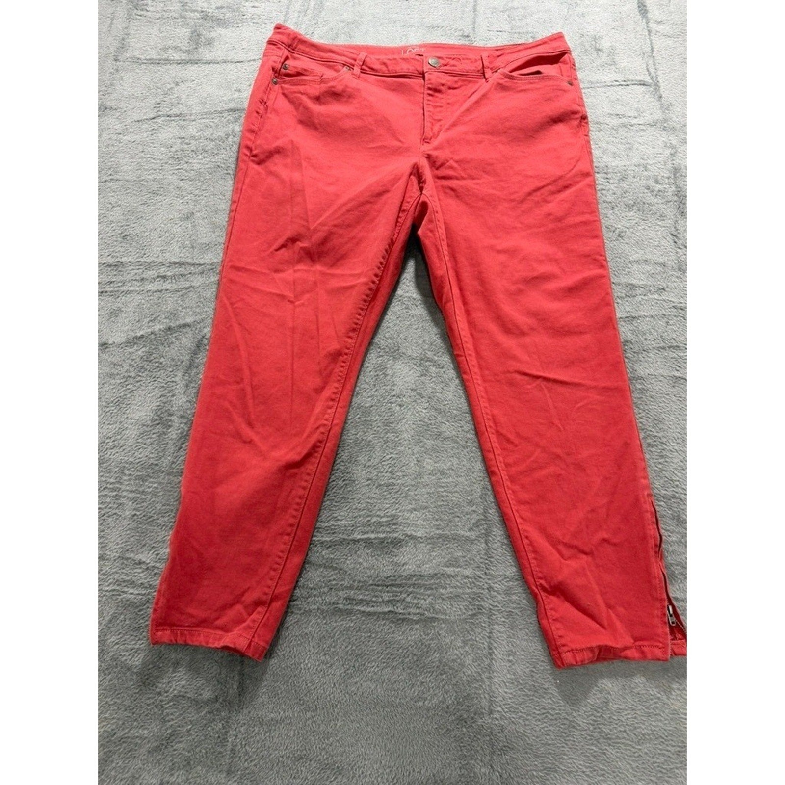 Ann Taylor LOFT Curvy Skinny Ankle Pants Coral Red Size 16 Zipper Hem Stretch