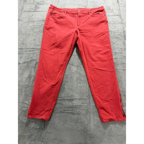 Ann Taylor LOFT Curvy Skinny Ankle Pants Coral Red Size 16 Zipper Hem Stretch