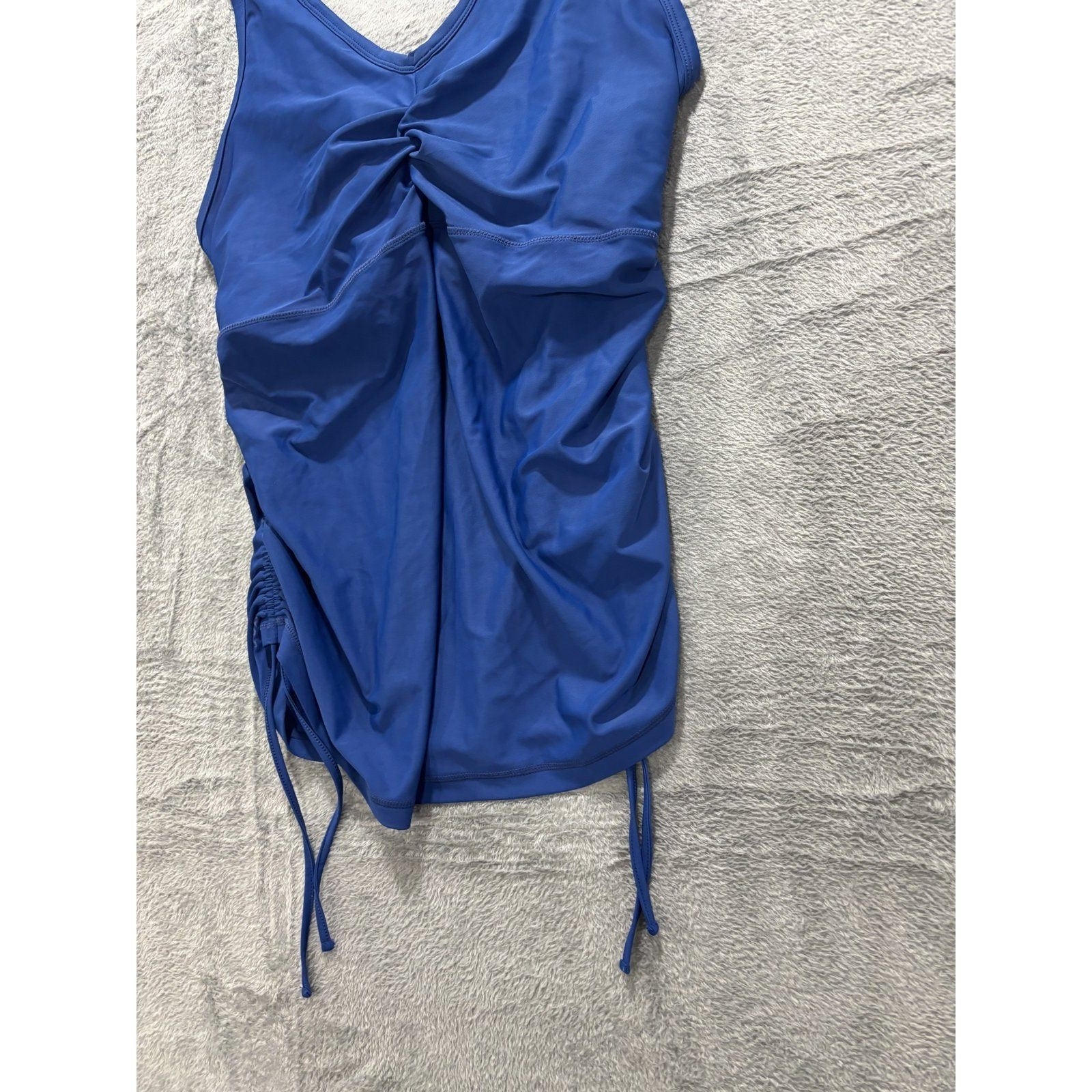 UVSkinz Womens 3XL Blue Ruched Tankini Swim Top Casual Athleisure UPF 50+