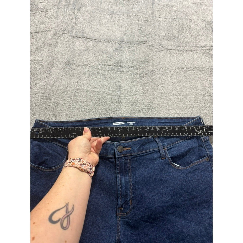 Old Navy Super Skinny Ankle Jeans Womens 16 Short Dark Wash Mid Rise Blue Denim