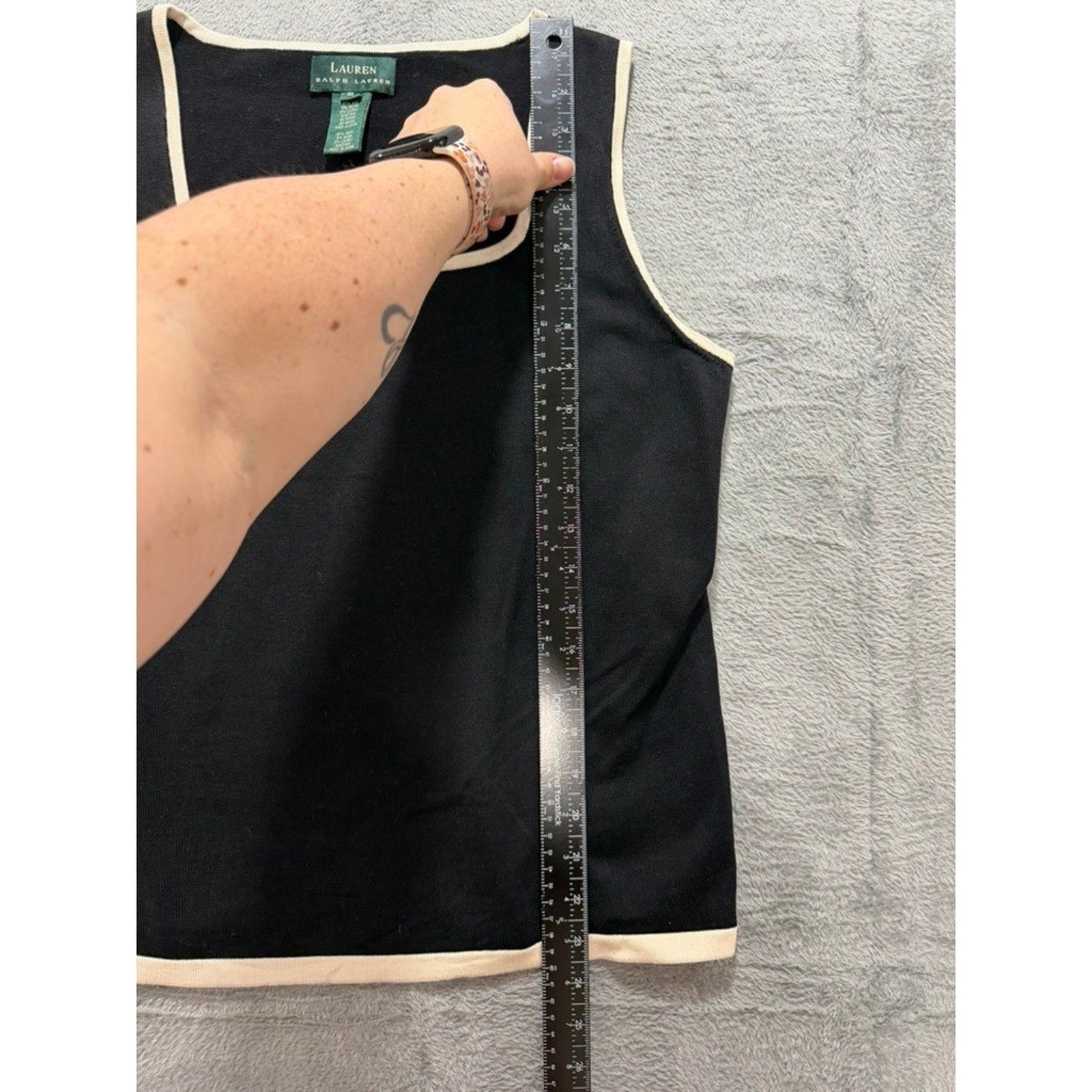 Lauren Ralph Lauren Tank Top Womens XL Black Silk Blend Contrast Trim Knit