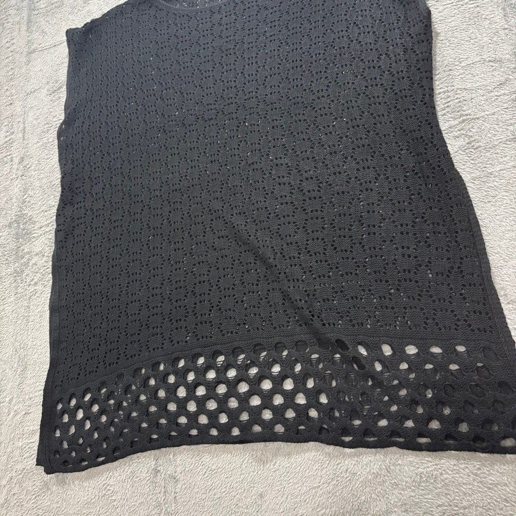 Womens XL Black Crochet Knit Sleeveless Sweater Vest Top Open Weave Boho