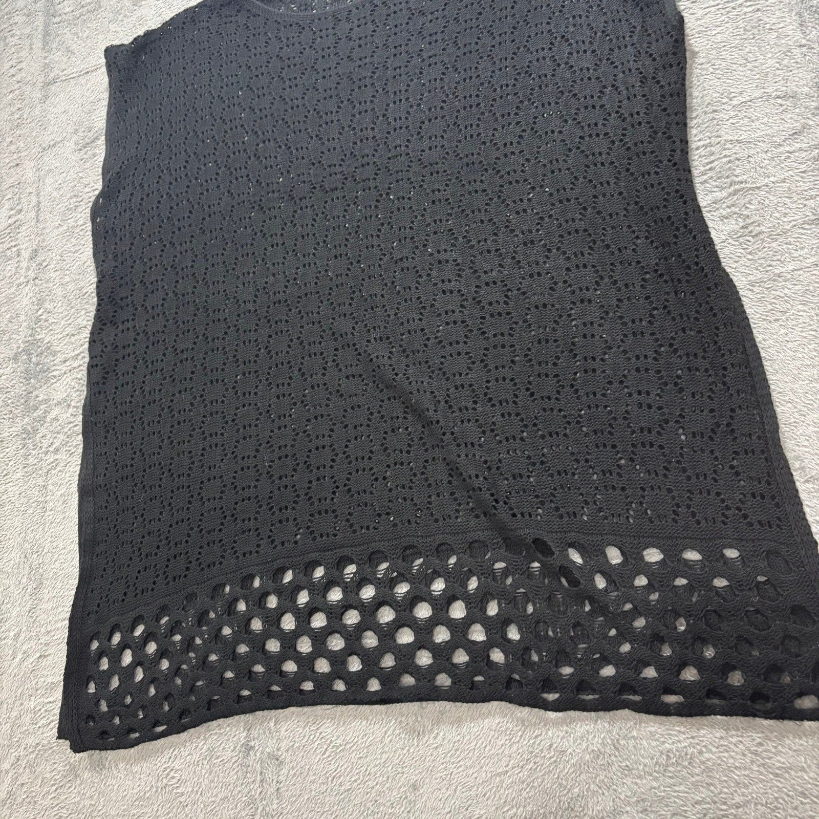 Womens XL Black Crochet Knit Sleeveless Sweater Vest Top Open Weave Boho