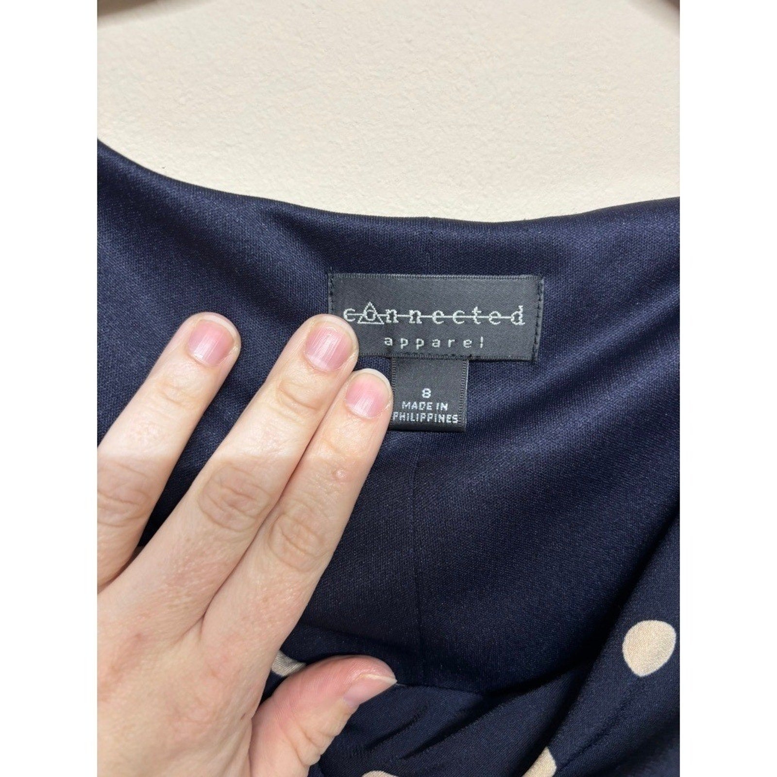 Connected Apparel Navy Polka Dot Sheath Pencil Dress 8 Pinup Classic Stretch