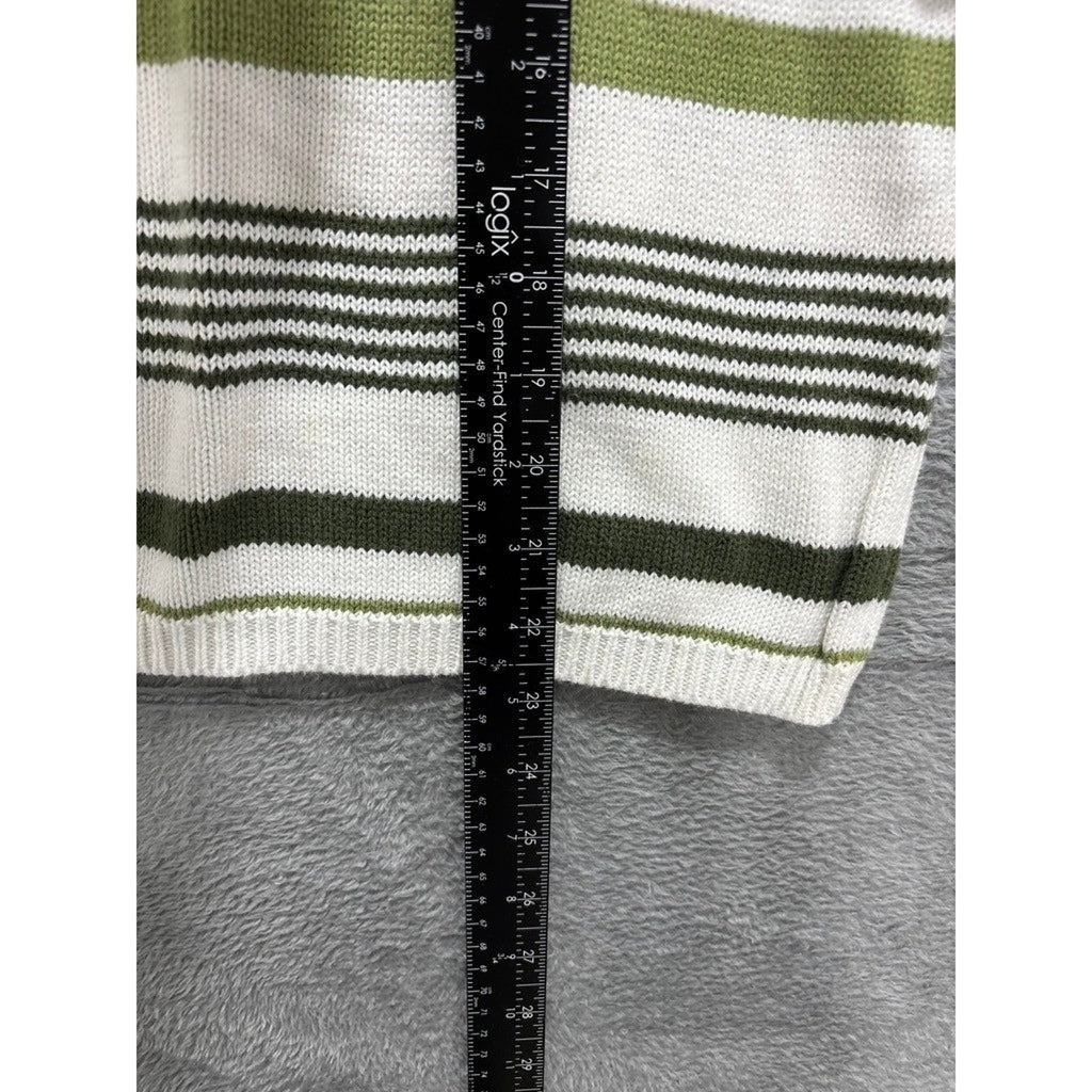 Christopher & Banks Sweater Womens Medium White Green Striped Cotton