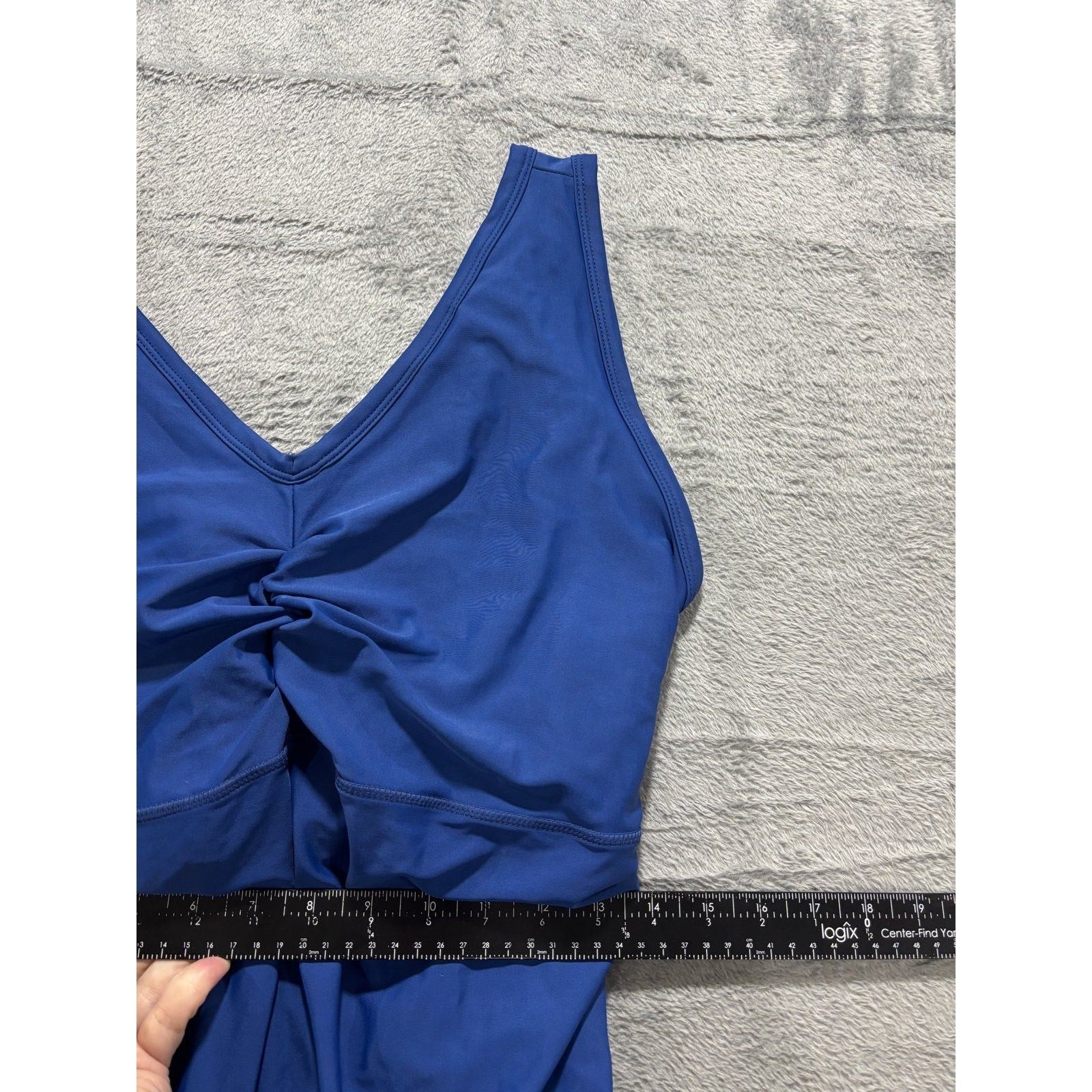 UVSkinz Womens 3XL Blue Ruched Tankini Swim Top Casual Athleisure UPF 50+