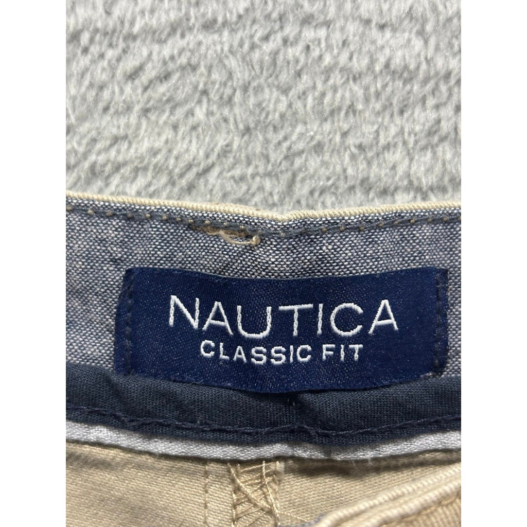Nautica 34W Tan Chino Shorts Classic Fit Casual Preppy Mens