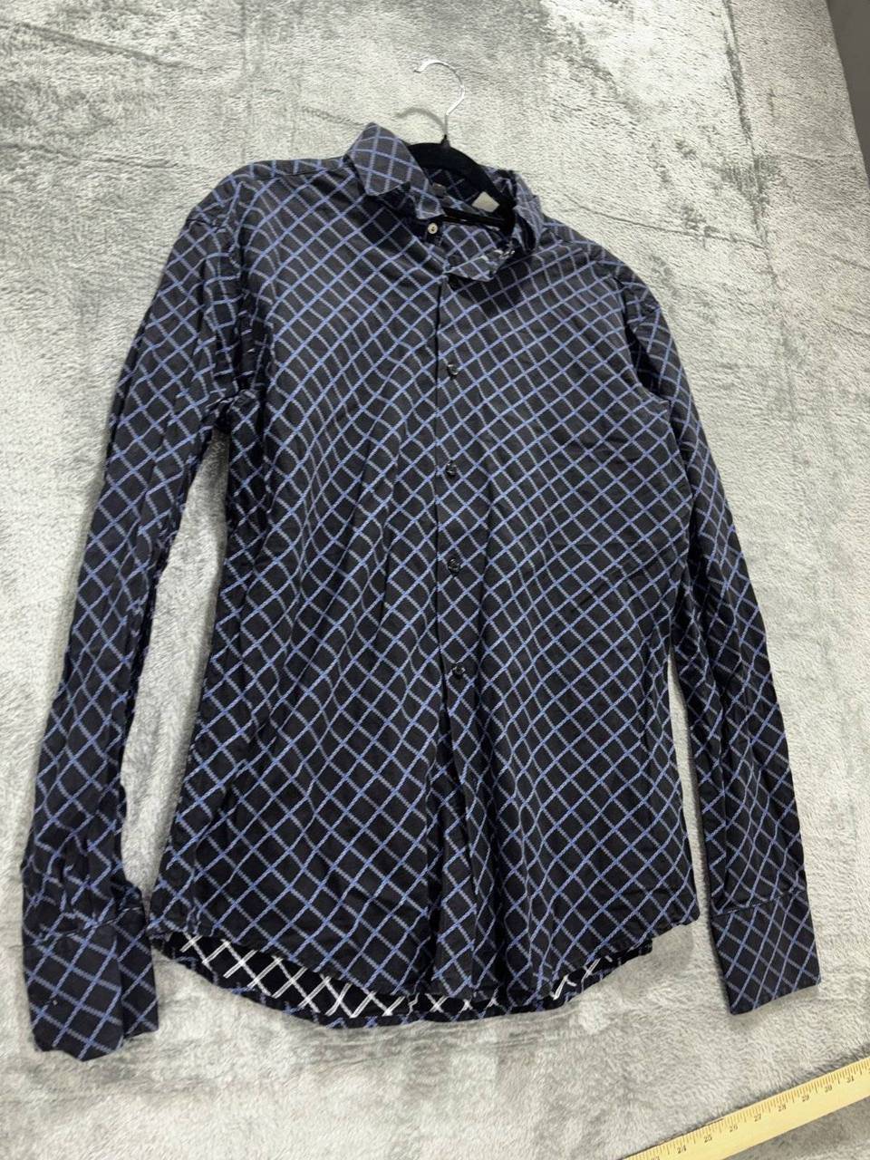 Ben Sherman Mens M Navy Blue Diamond Check Long Sleeve Button Up Dress Shirt