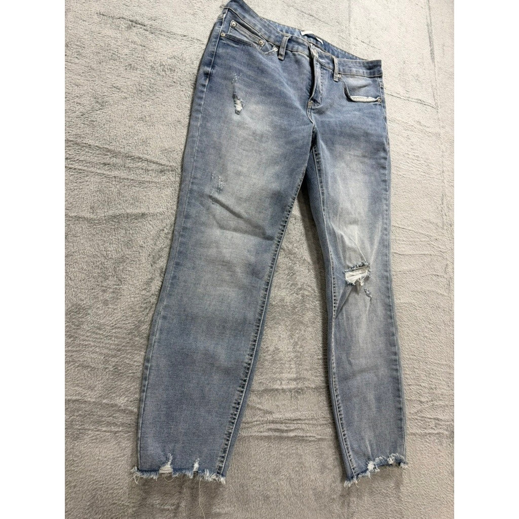 LC Lauren Conrad Skinny Ankle Jeans Light Wash Distressed Frayed Hem Size 12