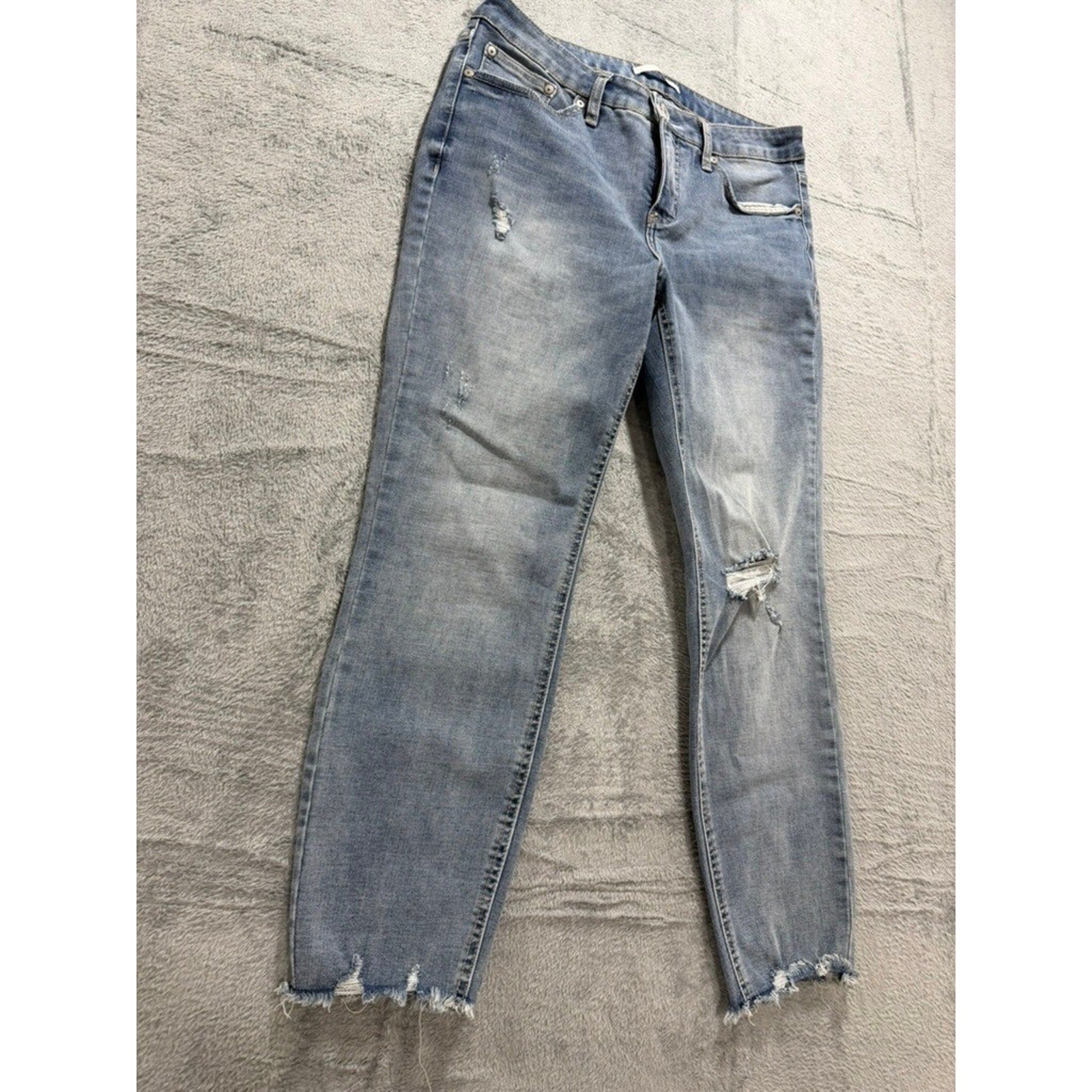LC Lauren Conrad Skinny Ankle Jeans Light Wash Distressed Frayed Hem Size 12