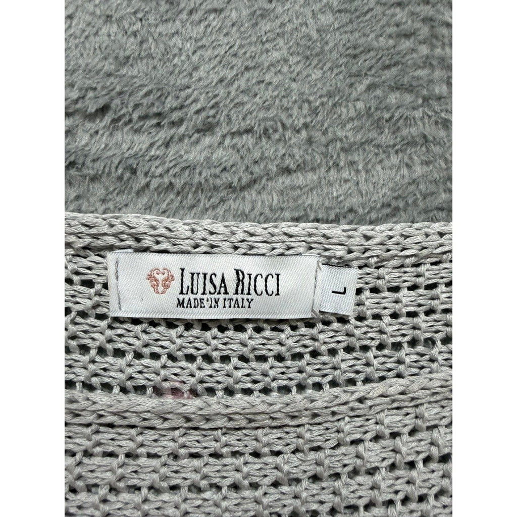 Luisa Ricci Italy Women Light Gray Mixed Knit Batwing Boat Neck Sweater Large