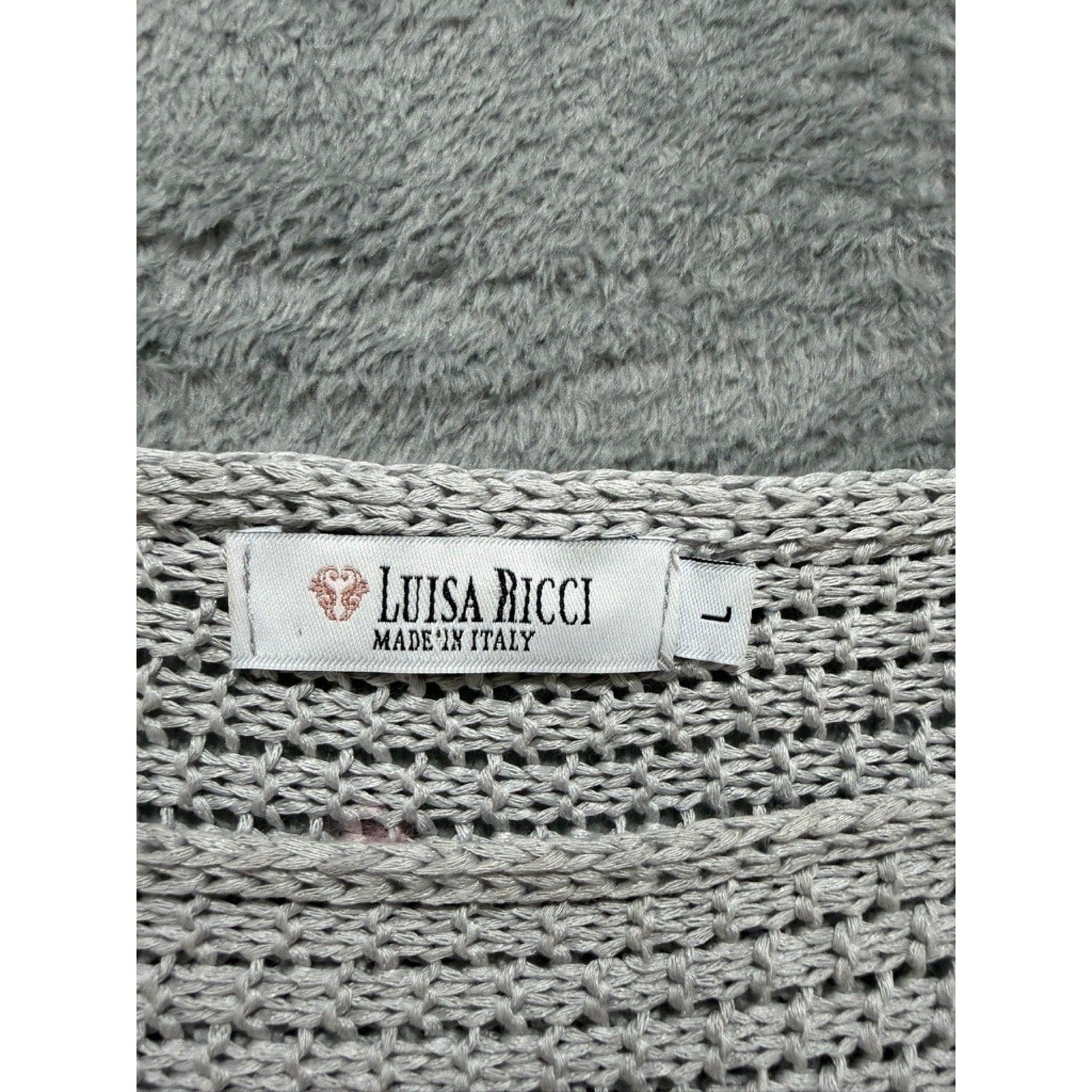 Luisa Ricci Italy Women Light Gray Mixed Knit Batwing Boat Neck Sweater Large