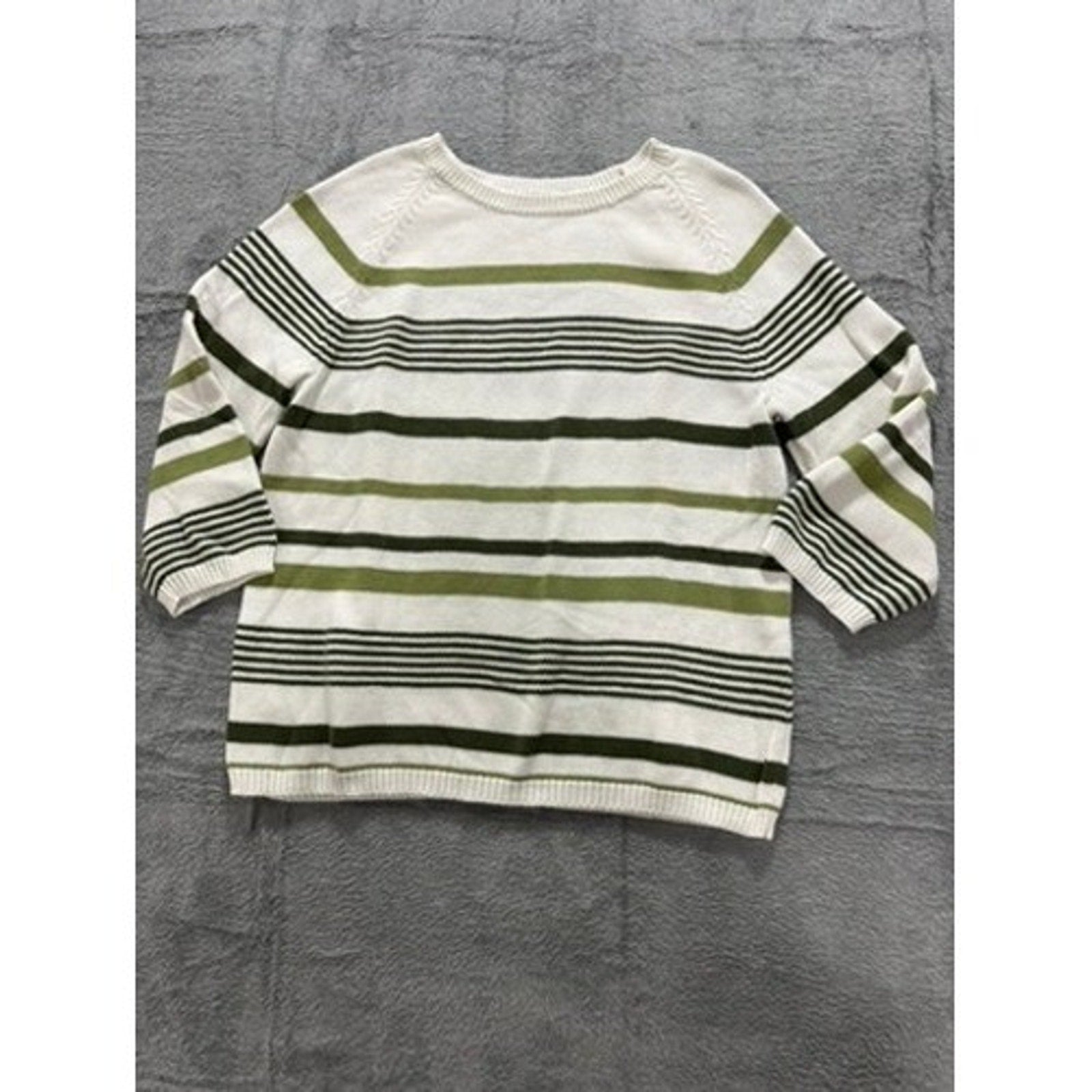 Christopher & Banks Sweater Womens Medium White Green Striped Cotton