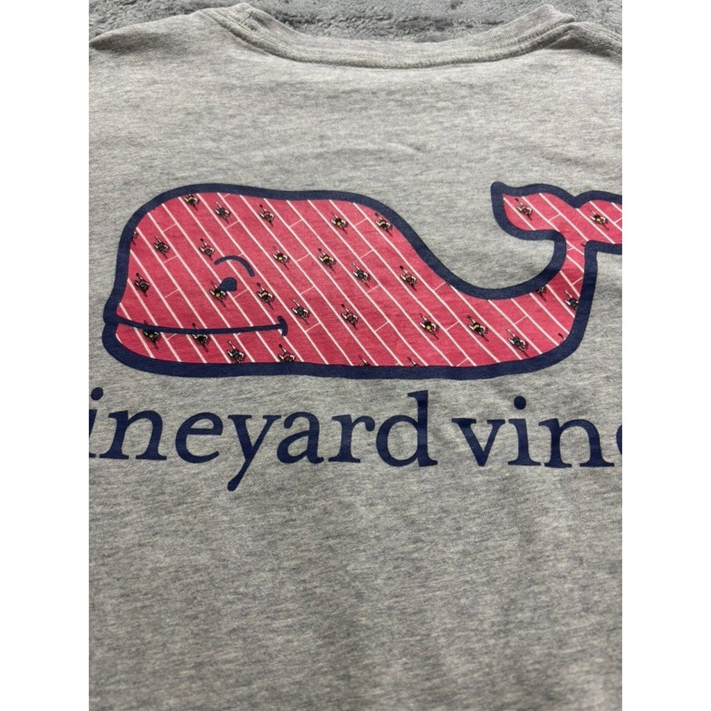 Vineyard Vines Mens XL Heather Gray Striped Whale Graphic Pocket Tee Preppy