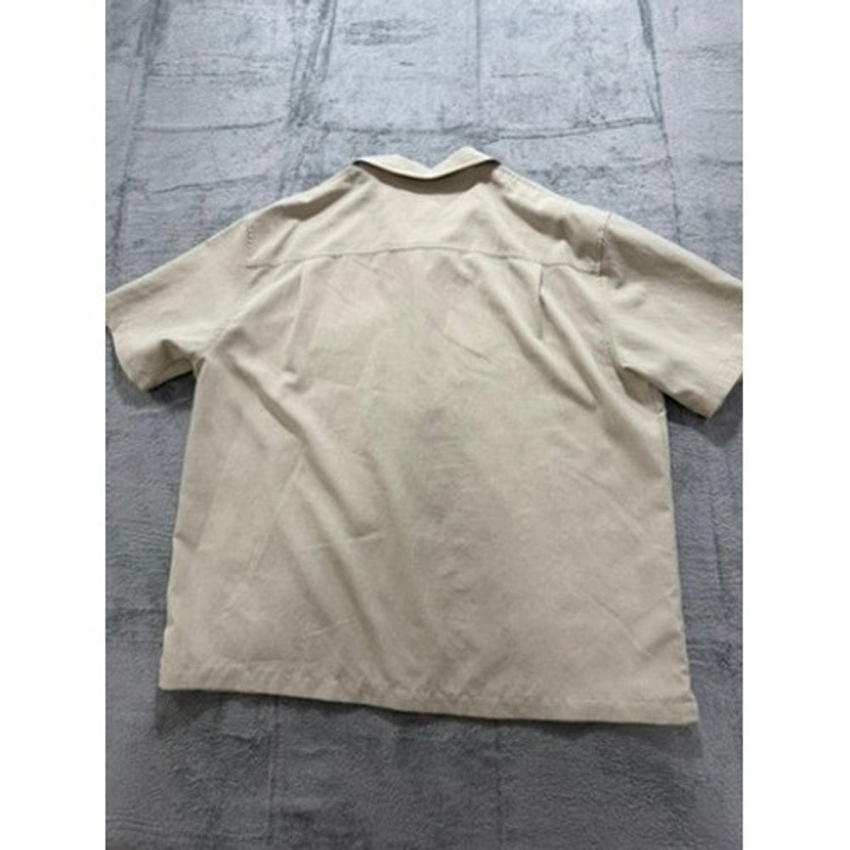 Woolrich Men XL Short Sleeve Button Up Camp Shirt Tan Khaki Safari Utility