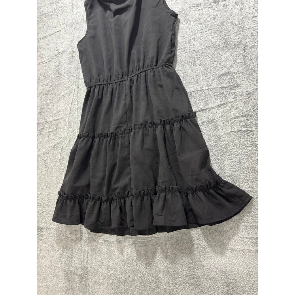 SHEIN M Black Tiered Mini Dress Womens Boho Casual Sleeveless Ruffle Neck