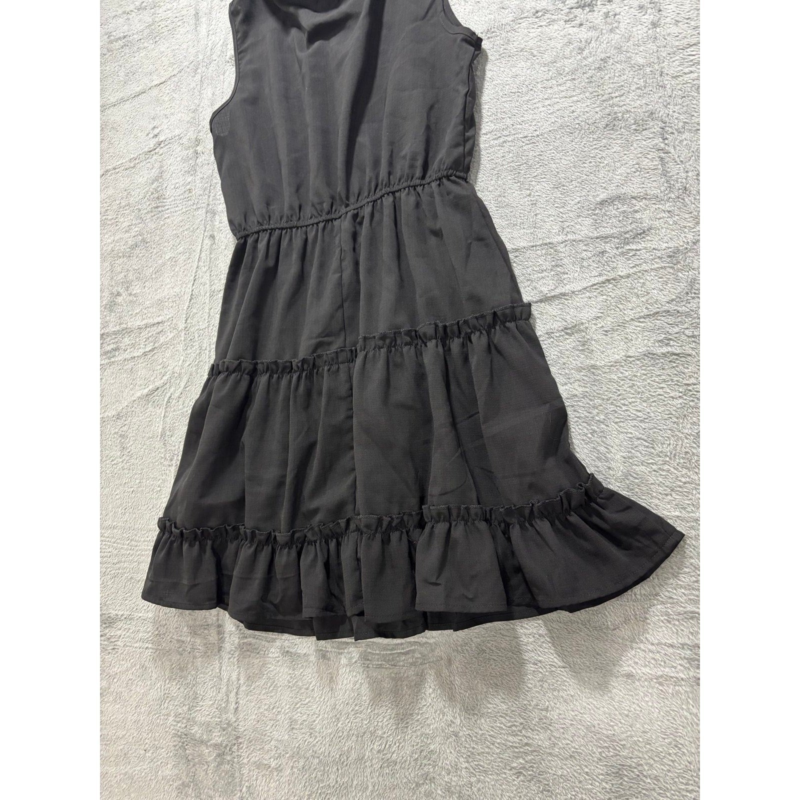 SHEIN M Black Tiered Mini Dress Womens Boho Casual Sleeveless Ruffle Neck