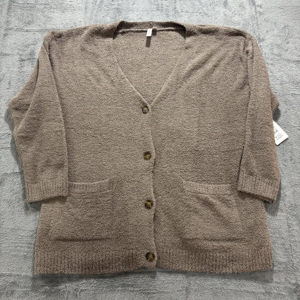 Joyspun Womens 2X Taupe Cardigan Sweater Cozy Casual Plus Size Boho Pocket NEW