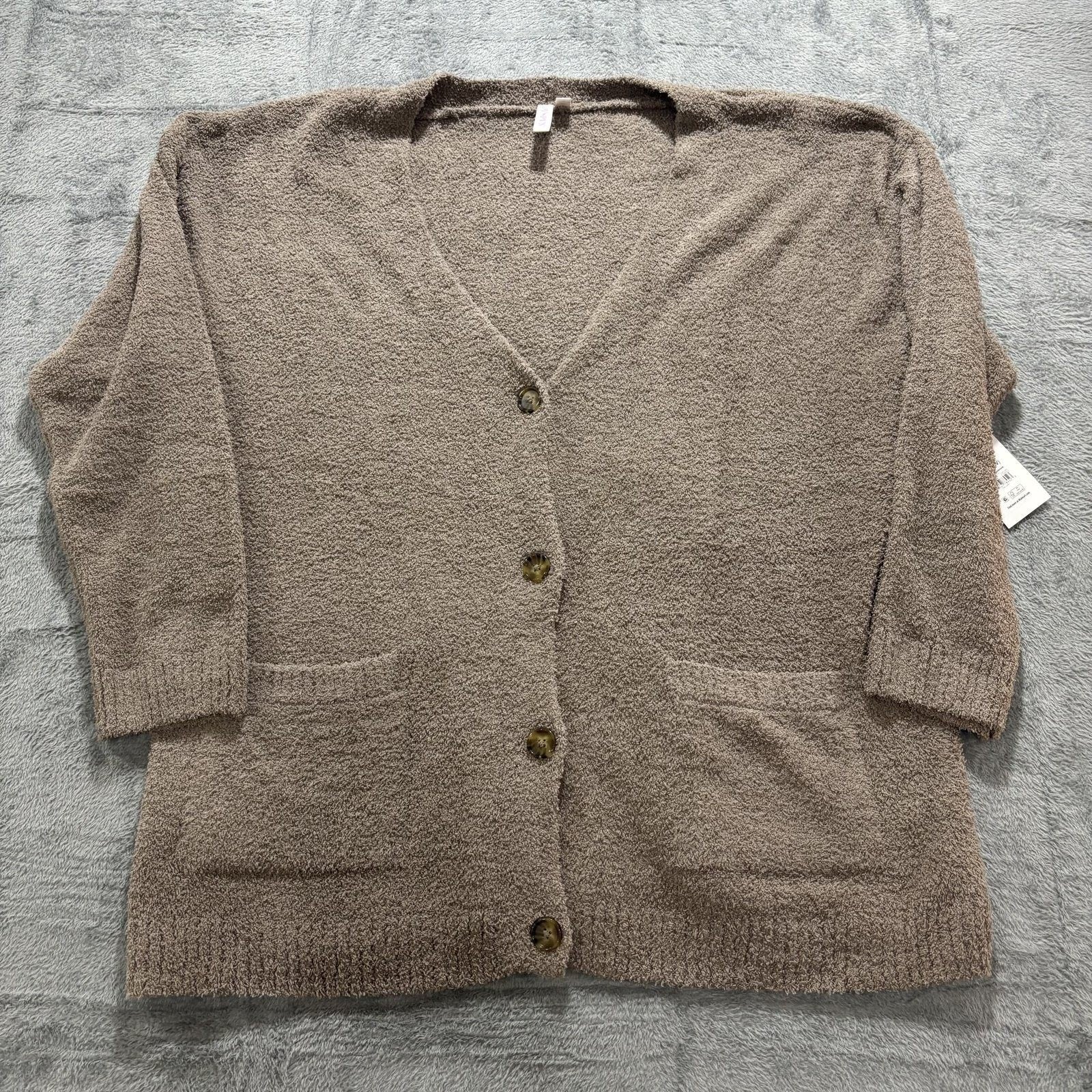 Joyspun Womens 2X Taupe Cardigan Sweater Cozy Casual Plus Size Boho Pocket NEW