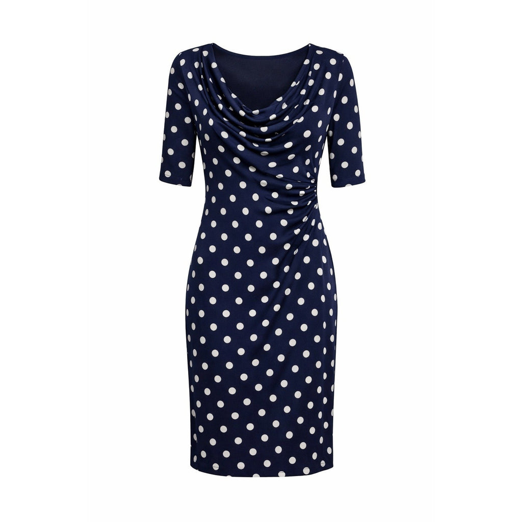 Connected Apparel Navy Polka Dot Sheath Pencil Dress 8 Pinup Classic Stretch