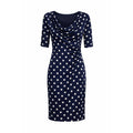 Connected Apparel Navy Polka Dot Sheath Pencil Dress 8 Pinup Classic Stretch