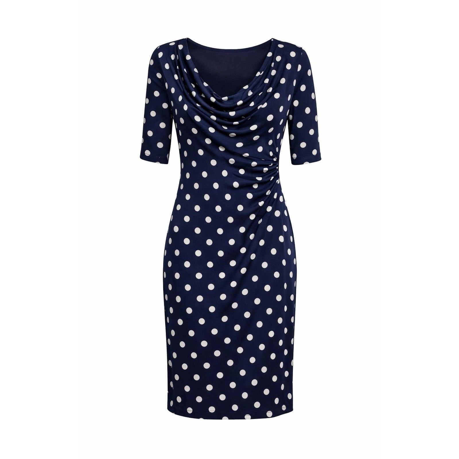 Connected Apparel Navy Polka Dot Sheath Pencil Dress 8 Pinup Classic Stretch