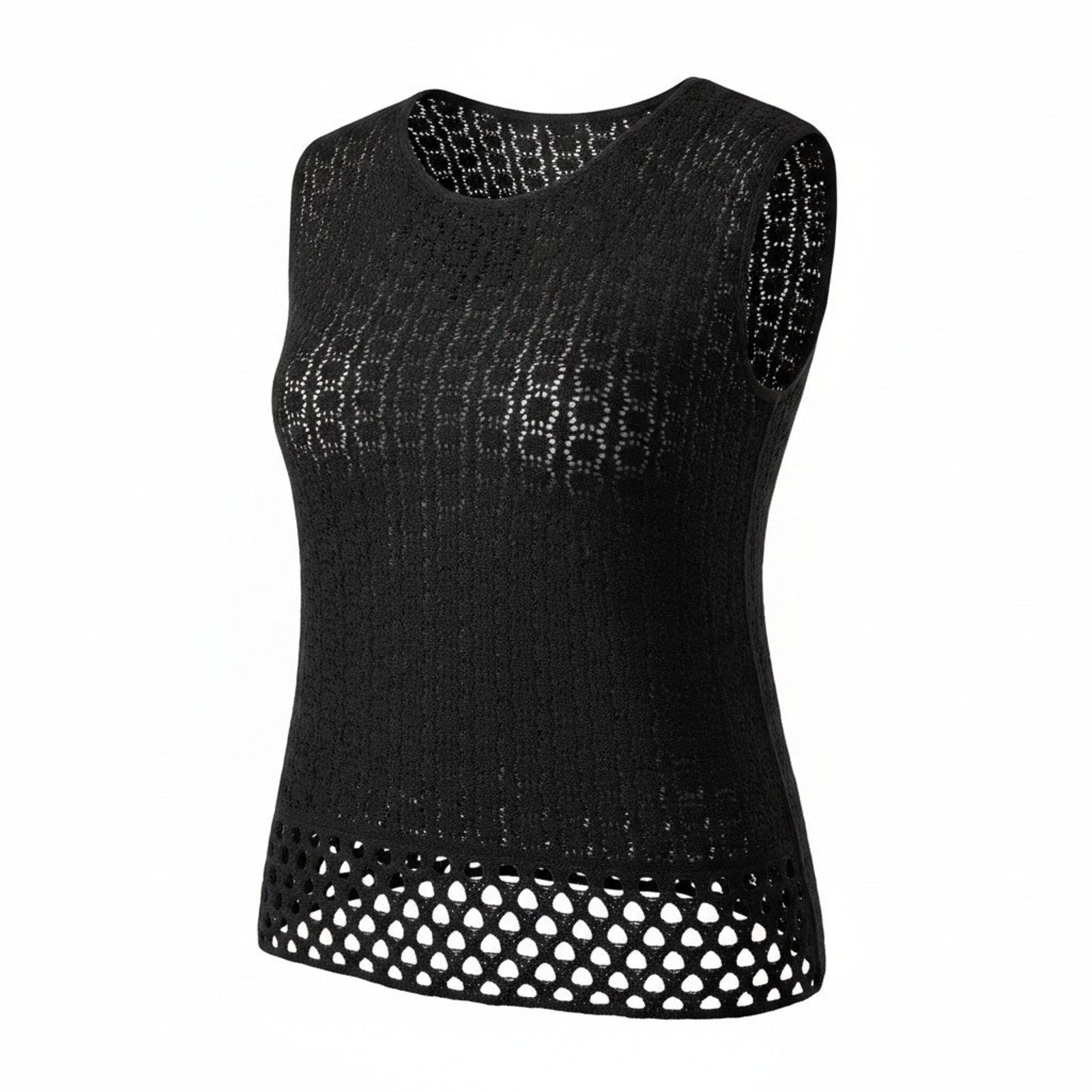 Womens XL Black Crochet Knit Sleeveless Sweater Vest Top Open Weave Boho