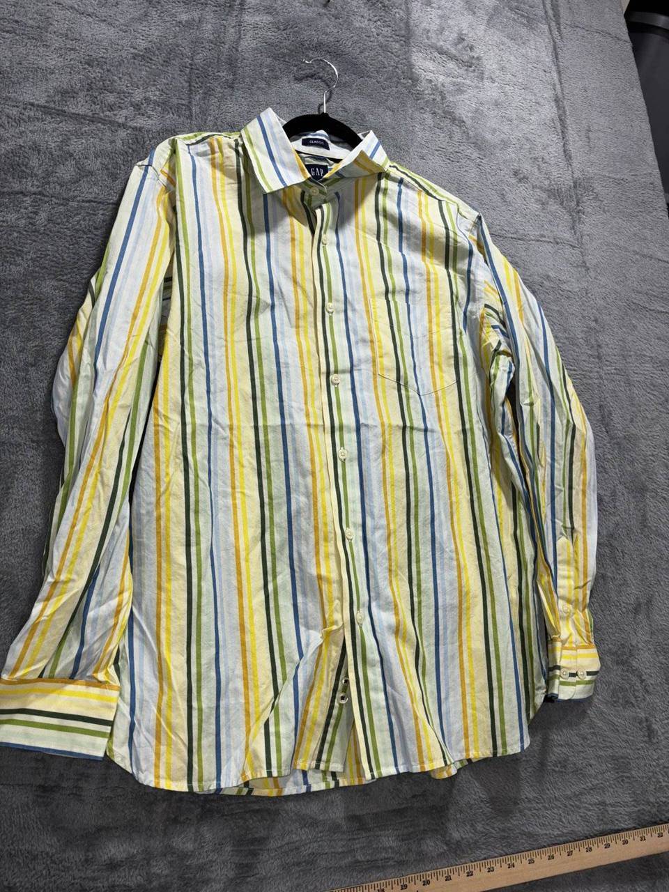Gap Men's Yellow Blue Green Striped Shirt Size L, photo 4 of 10
