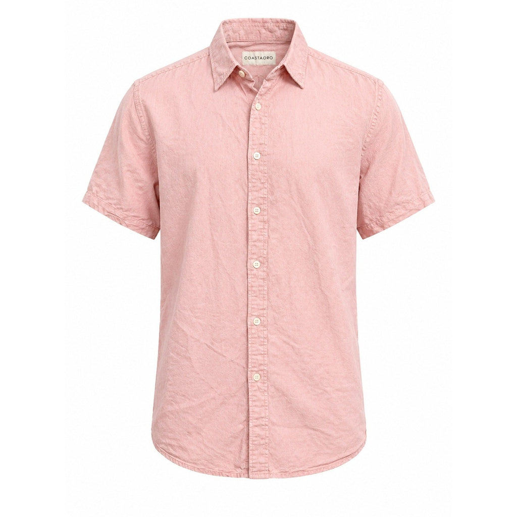 Coastaoro Mens XL Short Sleeve Button Down Shirt Salmon Pink Textured Casual