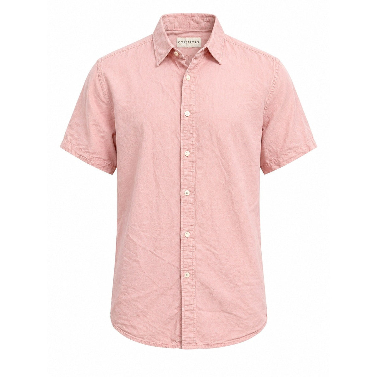 Coastaoro Mens XL Short Sleeve Button Down Shirt Salmon Pink Textured Casual