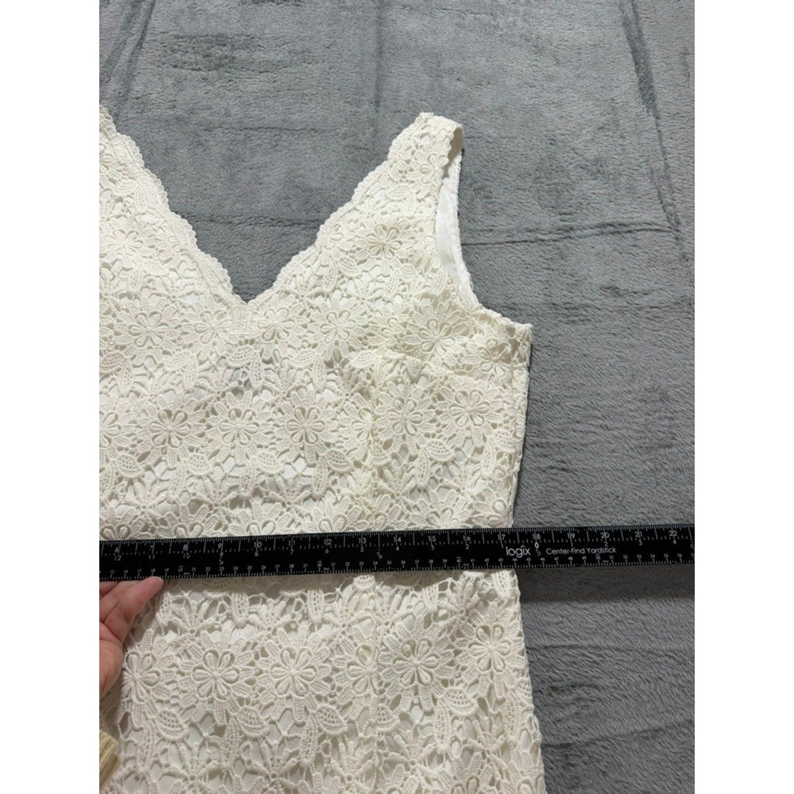 Ann Taylor Women Ivory White Floral Crochet Lace V-Neck Sleeveless Dress 14