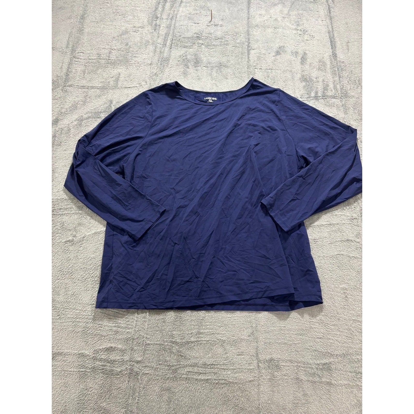 Lands' End Women 2X Navy Blue Long Sleeve Crewneck Top Casual Plus Sz Athleisure