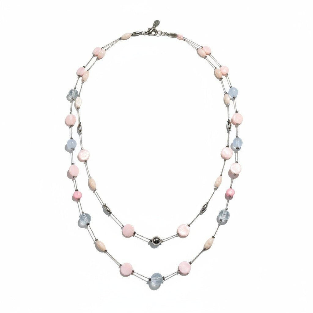 Coldwater Creek Womens OS Pink Layered Shell Bead Necklace Boho Vintage Style