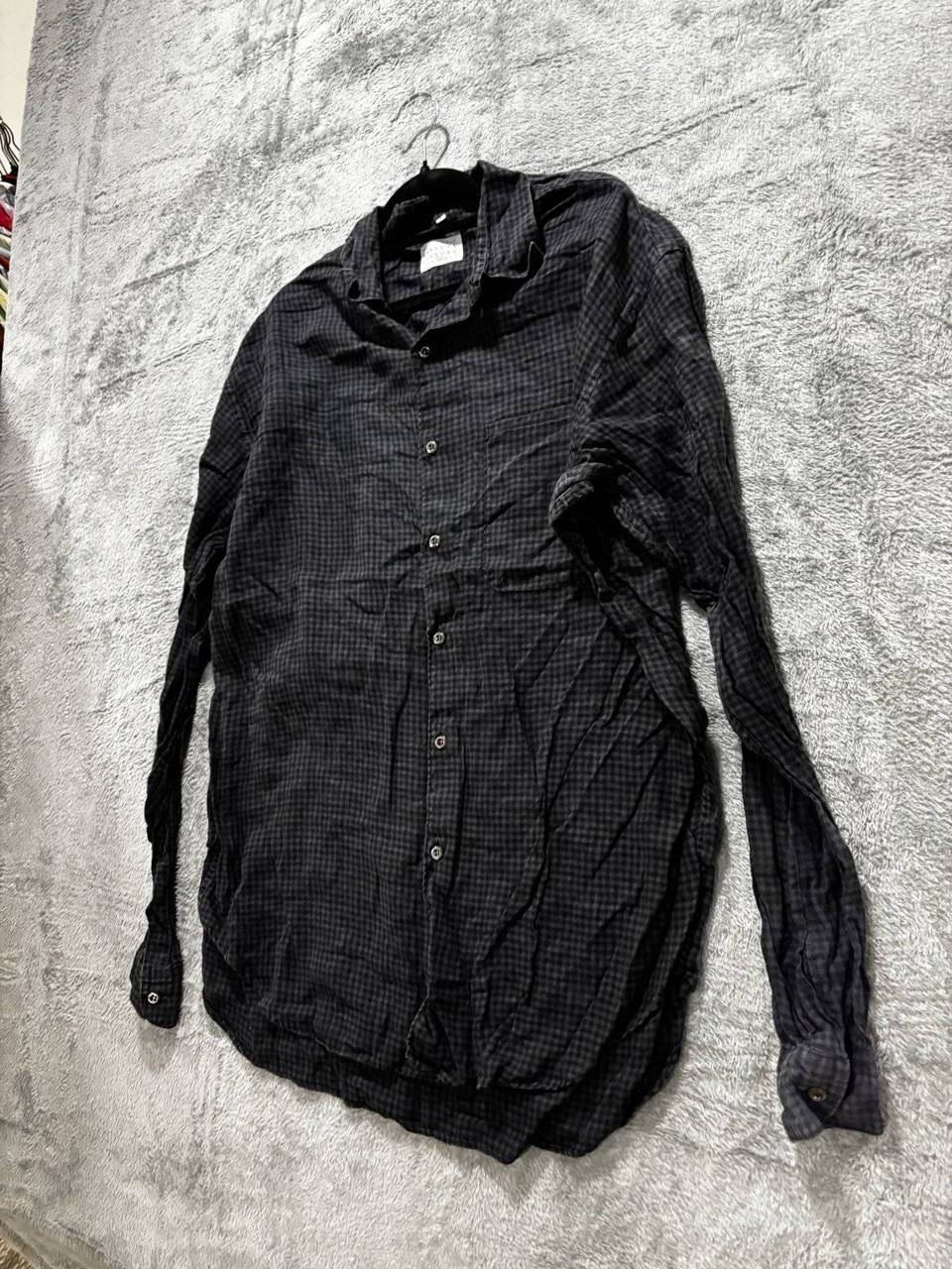 Barneys New York Mens XL Black Gray Check Long Sleeve Button Up Shirt