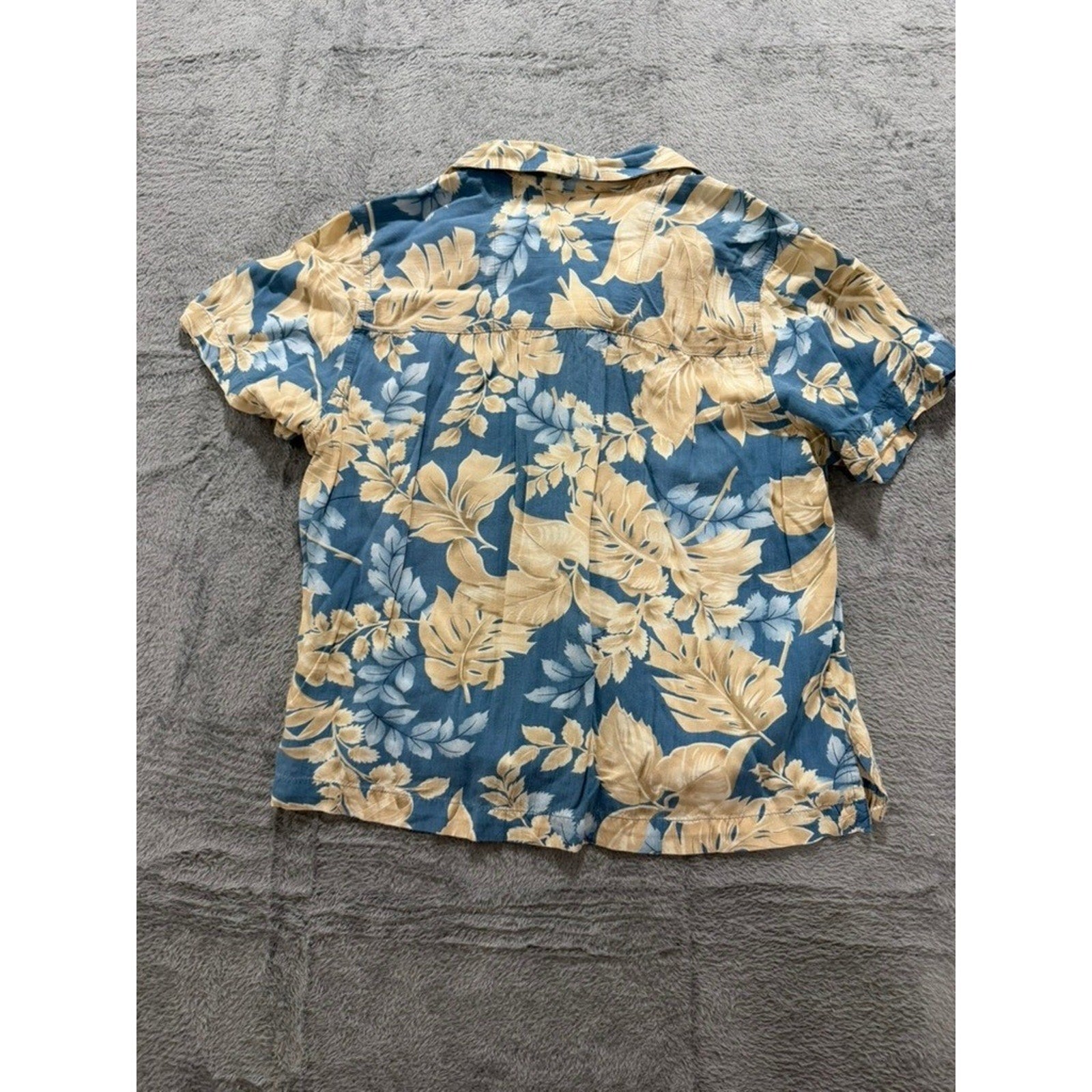 ANALOGY Button Up Shirt Womens PS Blue Beige Floral Hawaiian Tropical