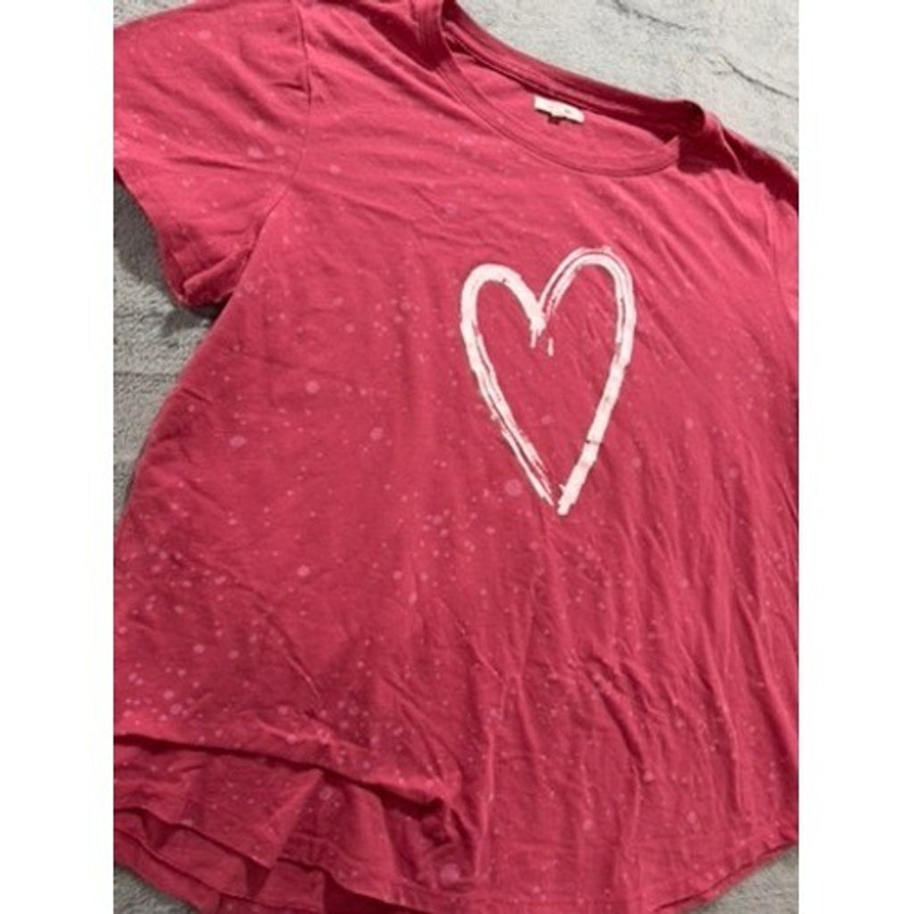 Maurices Womens XXL Pink Heart Graphic Tee Bleach Splatter T-Shirt Boho Casual