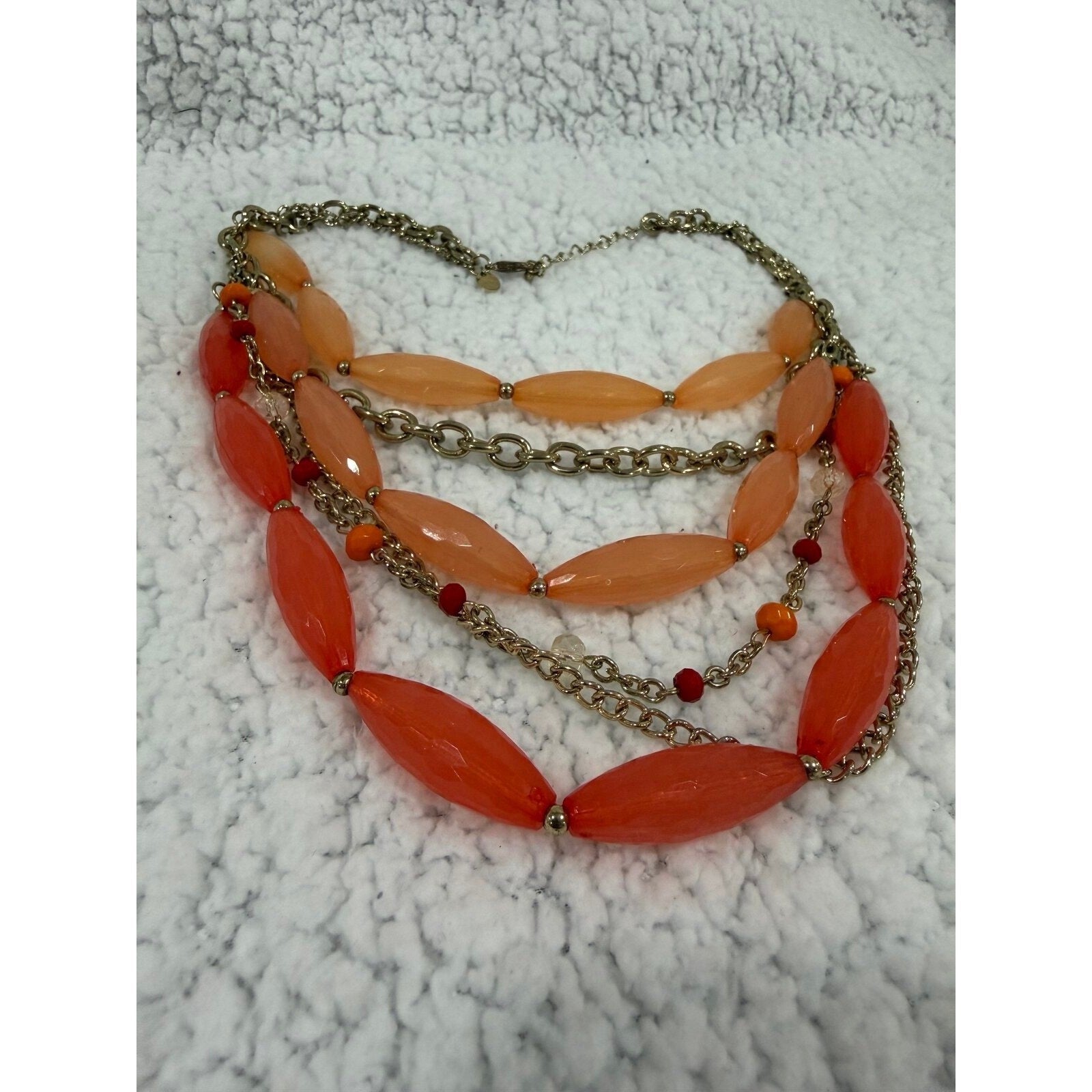 Charming Charlie Women Orange Peach Multi Strand Layered Statement Boho Necklace