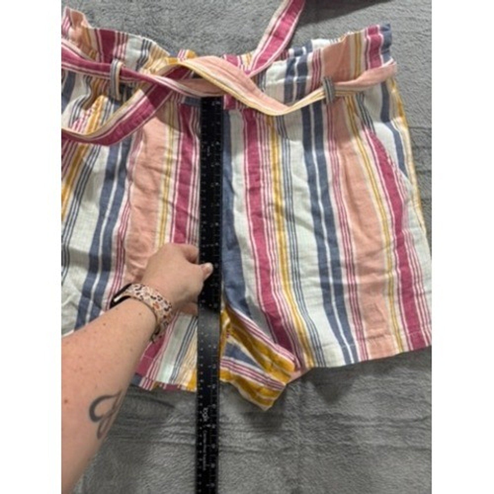 ana Shorts Women L Multicolor Stripe Tie Waist High Rise Casual Summer