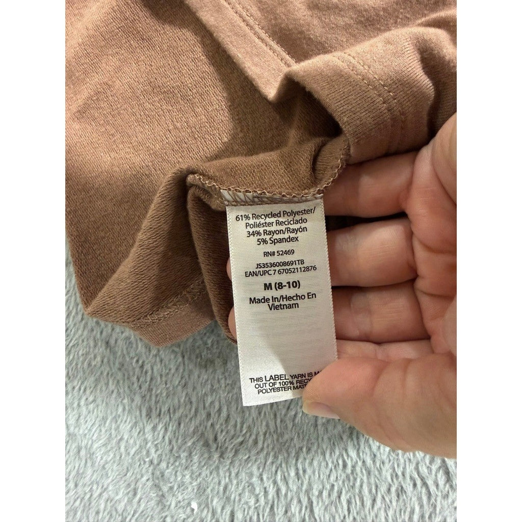 JoySpun Womens Brown Raglan Short Sleeve Crewneck Activewear Top M 8-10 Comfort