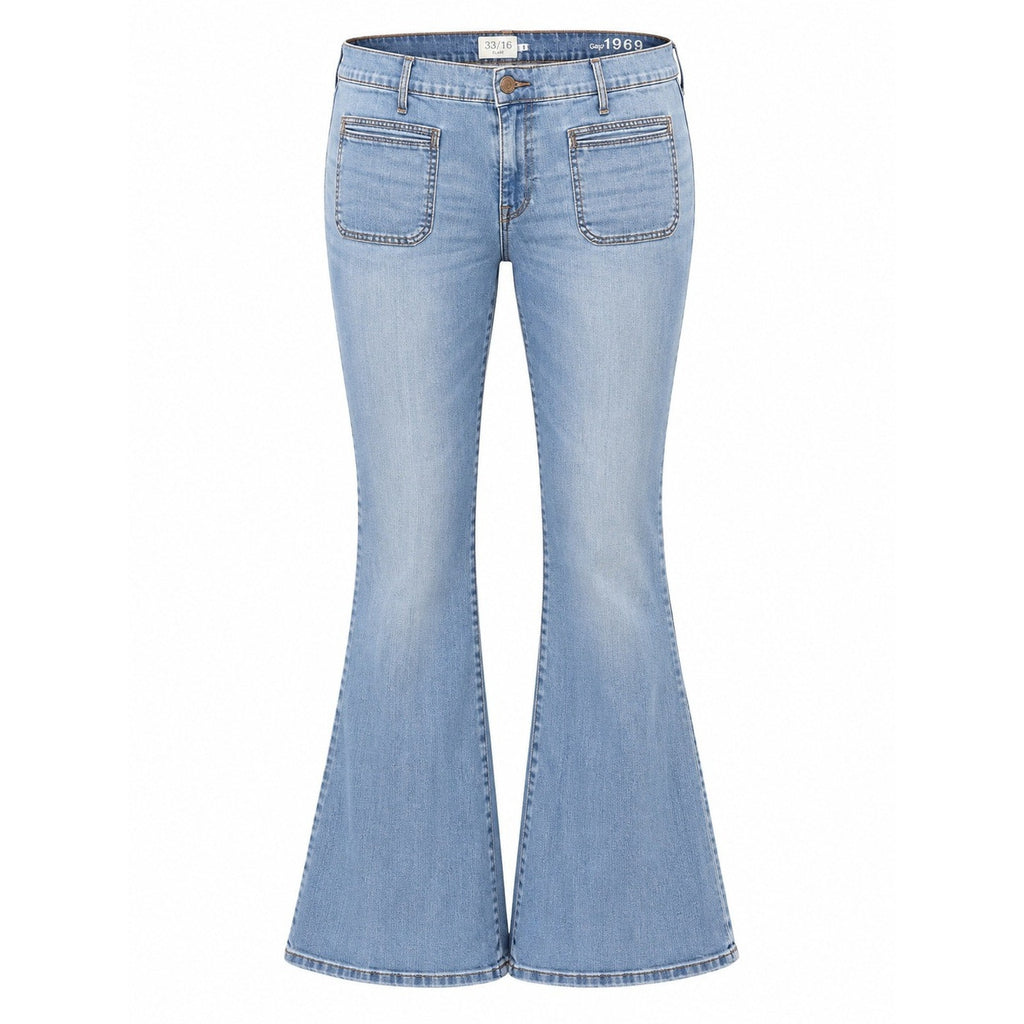 Gap 1969 Flare Jeans Womens 33/16 Light Wash Blue Patch Pocket Bell Bottoms