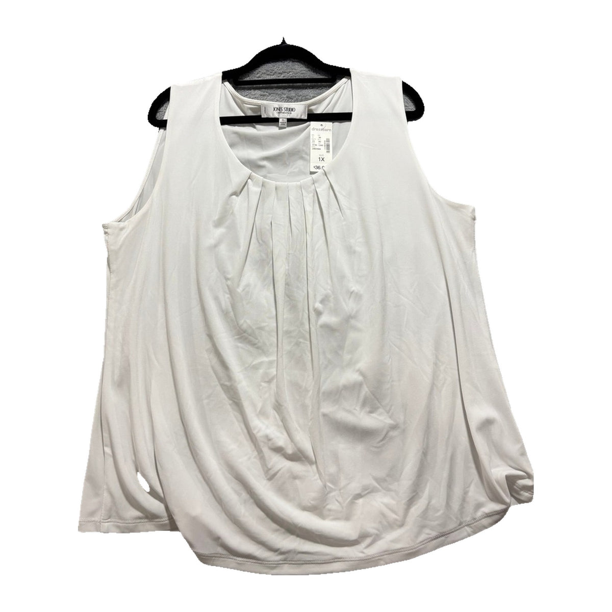 Jones Studio 1X White Tank Top Womens Sleeveless Pleated Neck Minimalist NWT