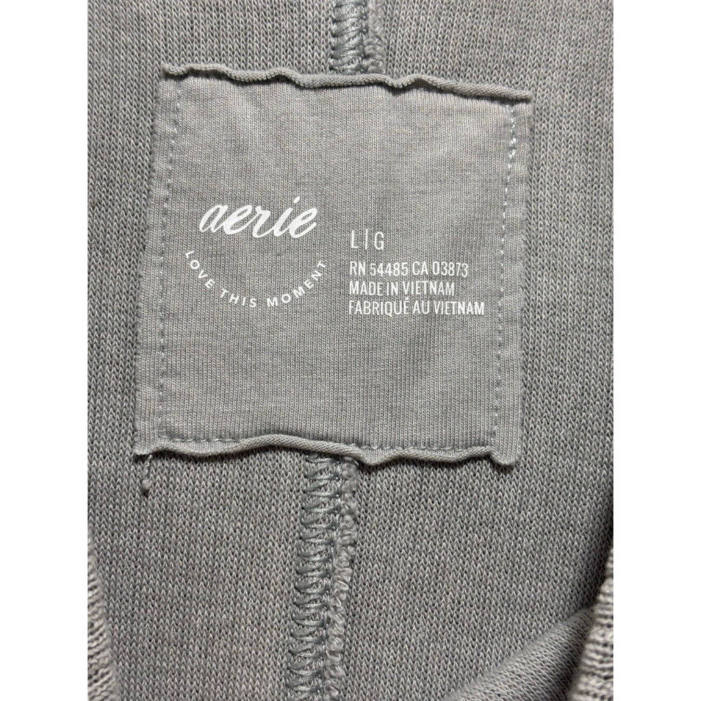 Aerie L Gray V-Neck Waffle Knit Sweatshirt Womens Casual Cozy Pullover