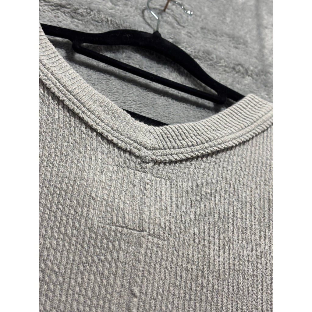 Aerie L Gray V-Neck Waffle Knit Sweatshirt Womens Casual Cozy Pullover